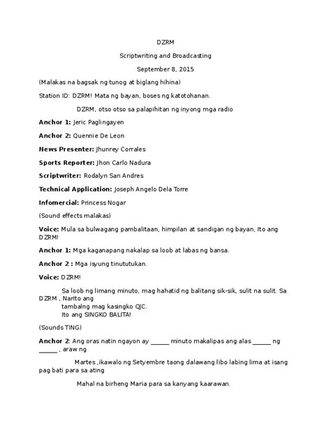 halimbawa ng iskrip ng balita sa radyo|Radio Broadcasting Script Tagalog Halimbawa At Iba .